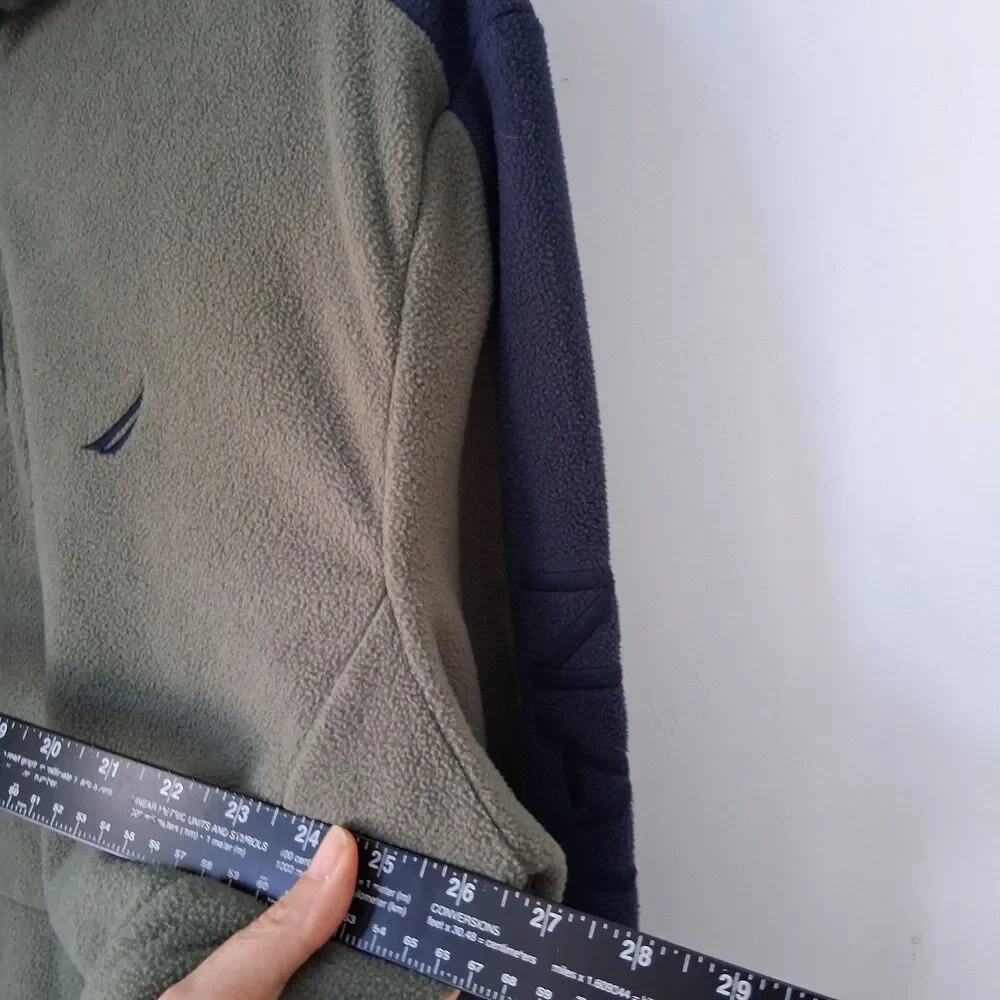 Nautica Men’s Fleece Pullover 1/4 Zipper Olive Green Navy Blue size XXL